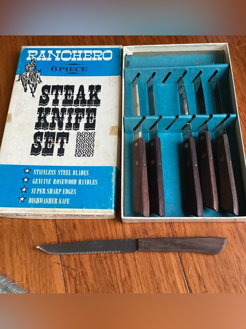 Vintage Regent Sheffield 6 Piece Ranchero Steak Knife Set Stainless Blades